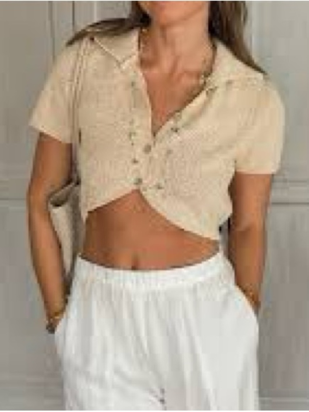 ZARA CROPPED SHORT SLEEVE COLLARED CARDIGAN